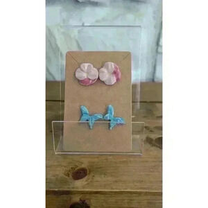 Pink Pansy and Blue Butterfly Earring Set, Girls